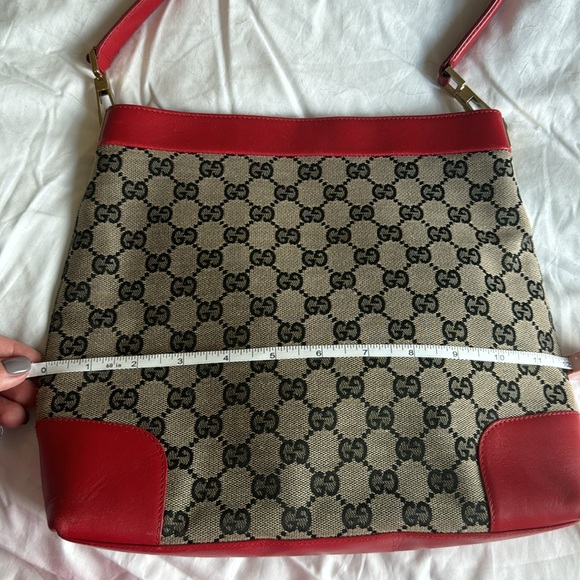 Gucci GG Canvas Red Leather Trimmed Shoulder Bag/ Tote - Picture 9 of 10